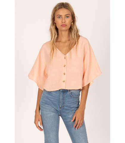 AMUSE SOCIETY BUNGALOW S/S WOVEN TOP - PEACH