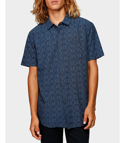 BILLABONG MENS SUNDAYS FLORAL RAYON DRESS SHIRT - NAVY