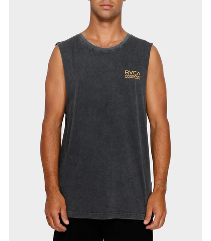 RVCA MENS CHECK MATE MUSCLE - BLACK ACID