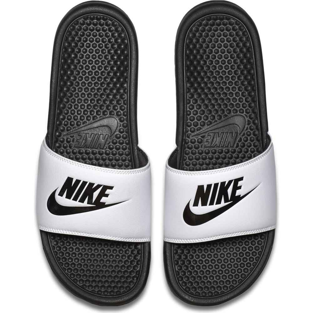 nike benassi black and white slides