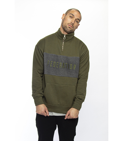 FEDERATION MENS PANEL ZIP UP - BEND - OLIVE / CHARCOAL