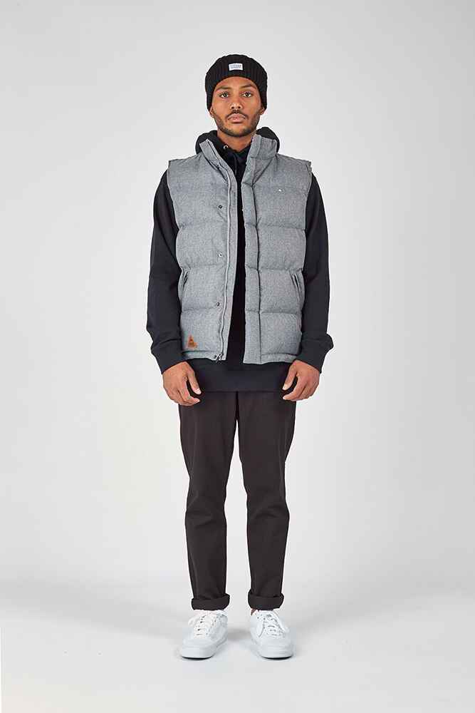 HUFFER MENS CLASSIC DOWN PUFFER VEST HERRINGBONE GREY MensTops