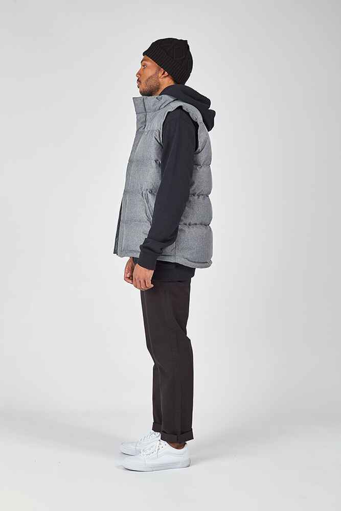 HUFFER MENS CLASSIC DOWN PUFFER VEST HERRINGBONE GREY MensTops