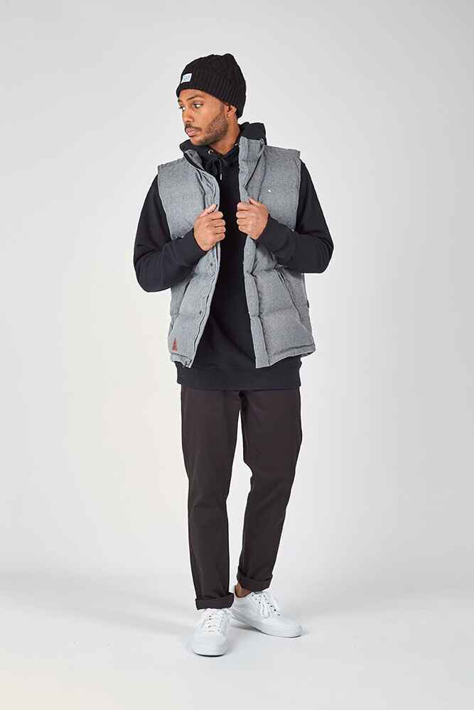 HUFFER MENS CLASSIC DOWN PUFFER VEST HERRINGBONE GREY MensTops
