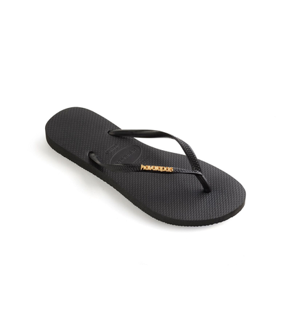 HAVAIANA'S SLIM LOGO METALLIC JANDAL - BLACK/GOLD