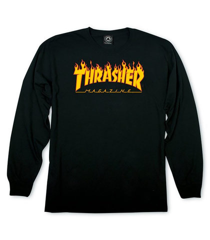 THRASHER FLAME LOGO L/S TEE - BLACK