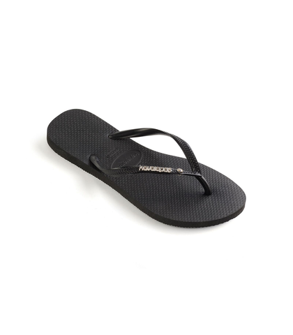HAVAIANAS SLIM METAL LOGO SW CRYSTAL JANDAL - BLACK/SILVER