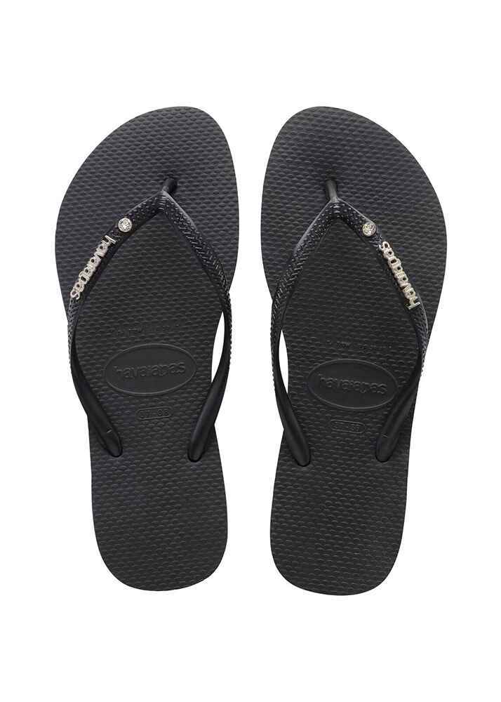 black havaianas with metal logo