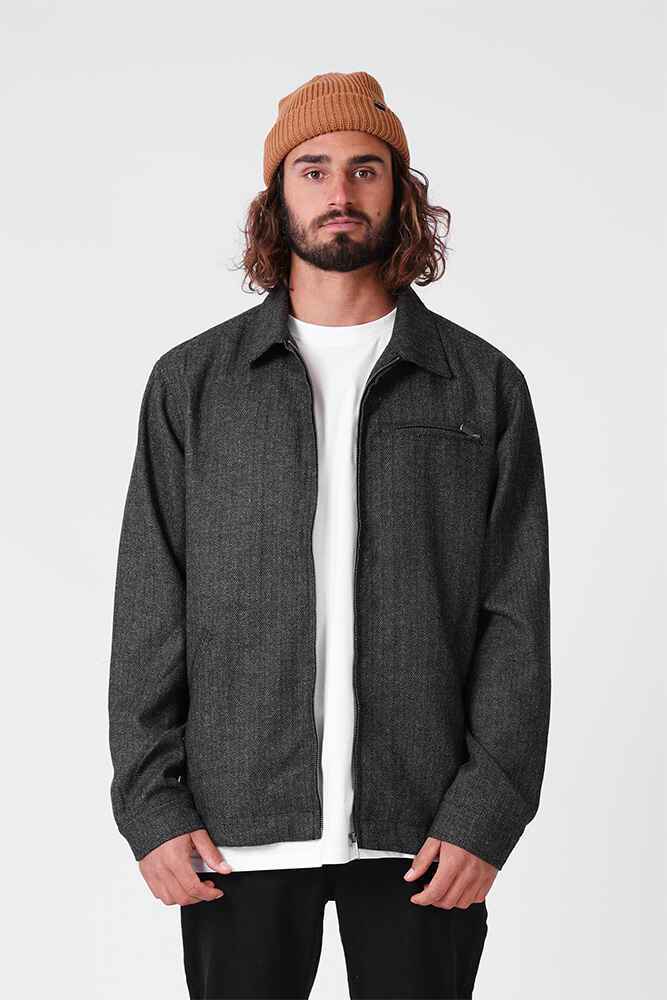 RPM MENS WOOL HARRINGTON JACKET CHARCOAL MensTops Sequence Surf