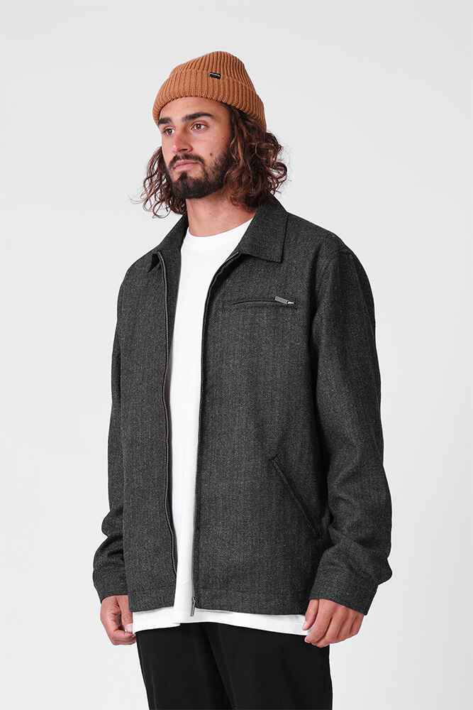 RPM MENS WOOL HARRINGTON JACKET CHARCOAL Mens Tops Sequence