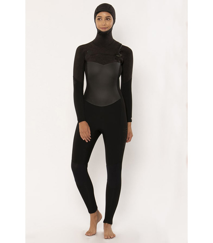 SISSTR 7 SEAS 5/4 HOODED CHEAST ZIP STEAMER - BLACK