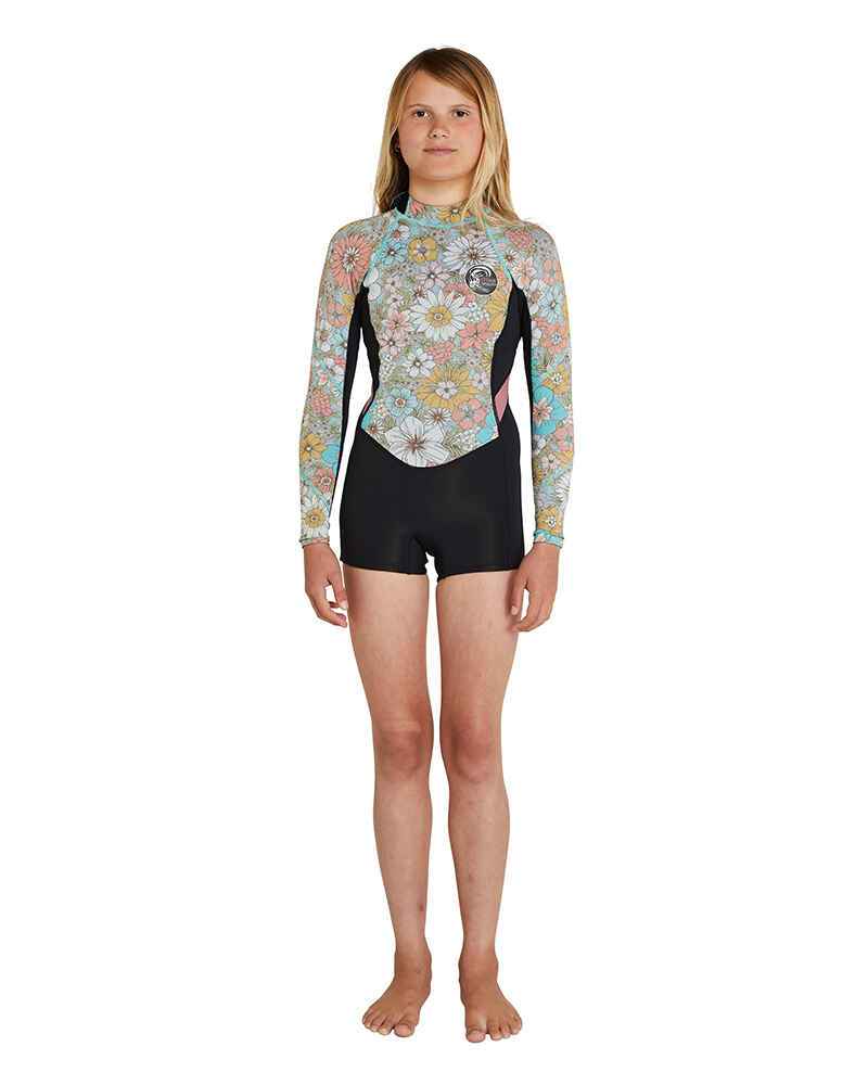 O'Neill Girl's 2/1mm Bahia Back Zip L/S Springsuit Black Flower main image 1