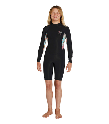 O'NEILL GIRLS BAHIA BACK ZIP 2MM L/S SPRINGSUIT - BLACK / WLF / STR