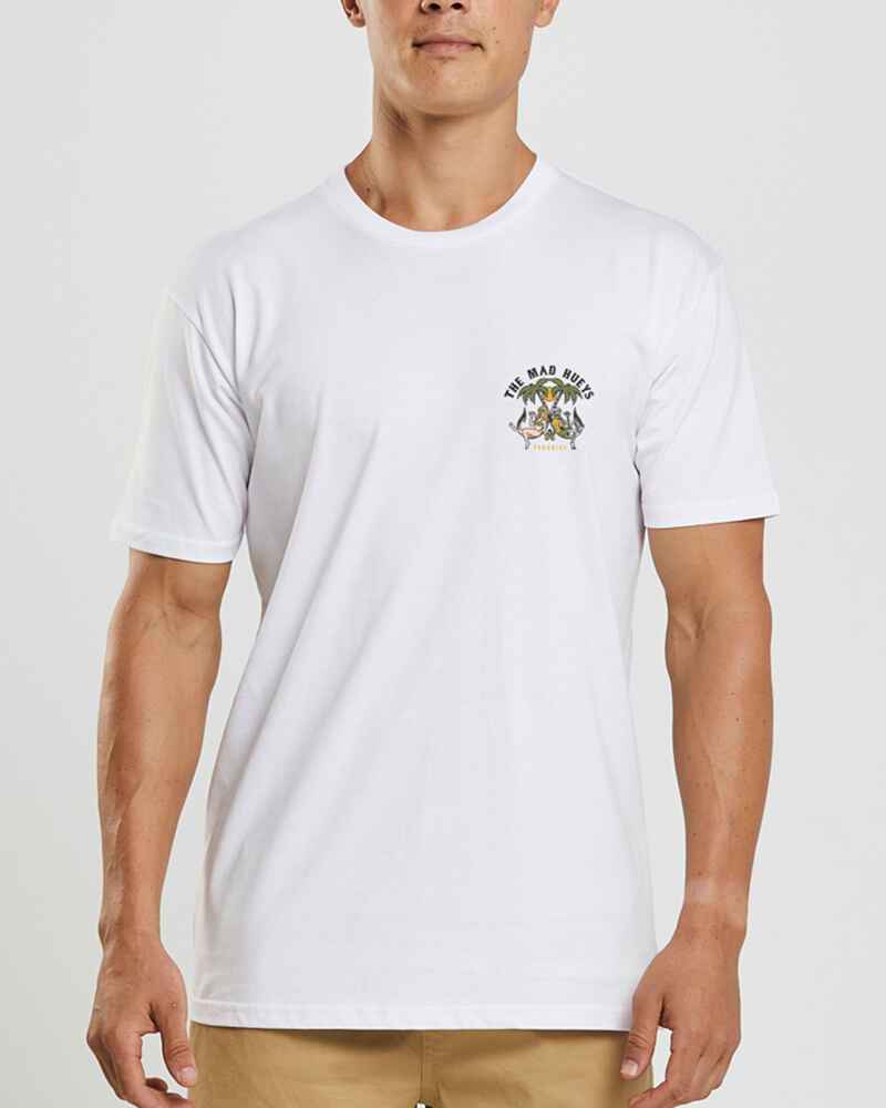 Mad hueys what happens in paradise tee white mens tops sequence