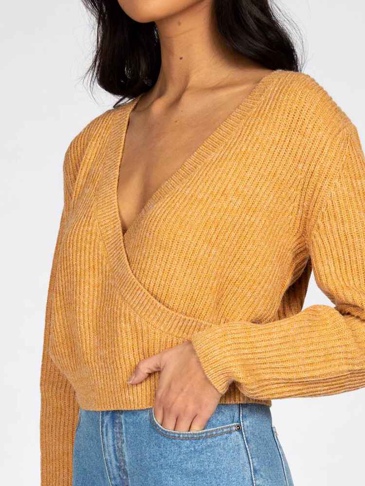 RUSTY LADIES TARA VEE REVERSIBLE WRAP KNIT BUTTERSCOTCH WomensTop