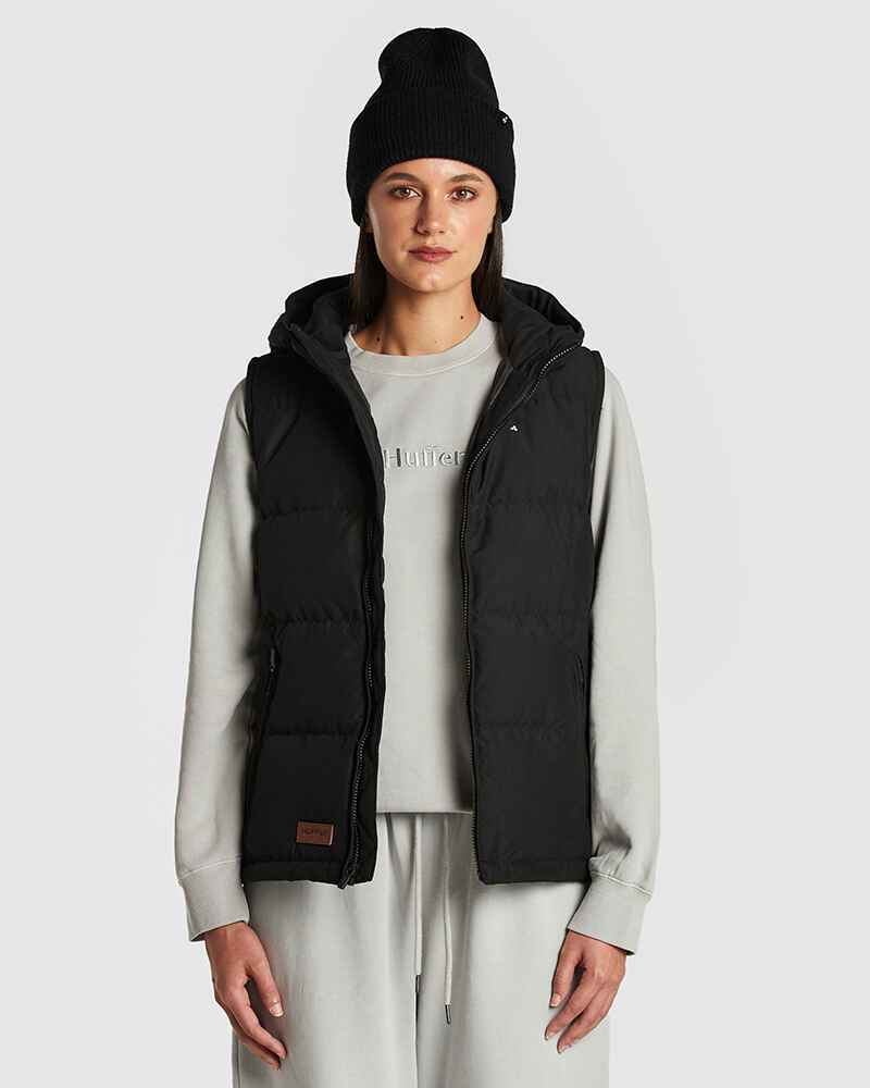 HUFFER LADIES CLASSIC DOWN PUFFER VEST - BLACK - Womens-Top : Sequence Surf  Shop - HUFFER LADIES W22
