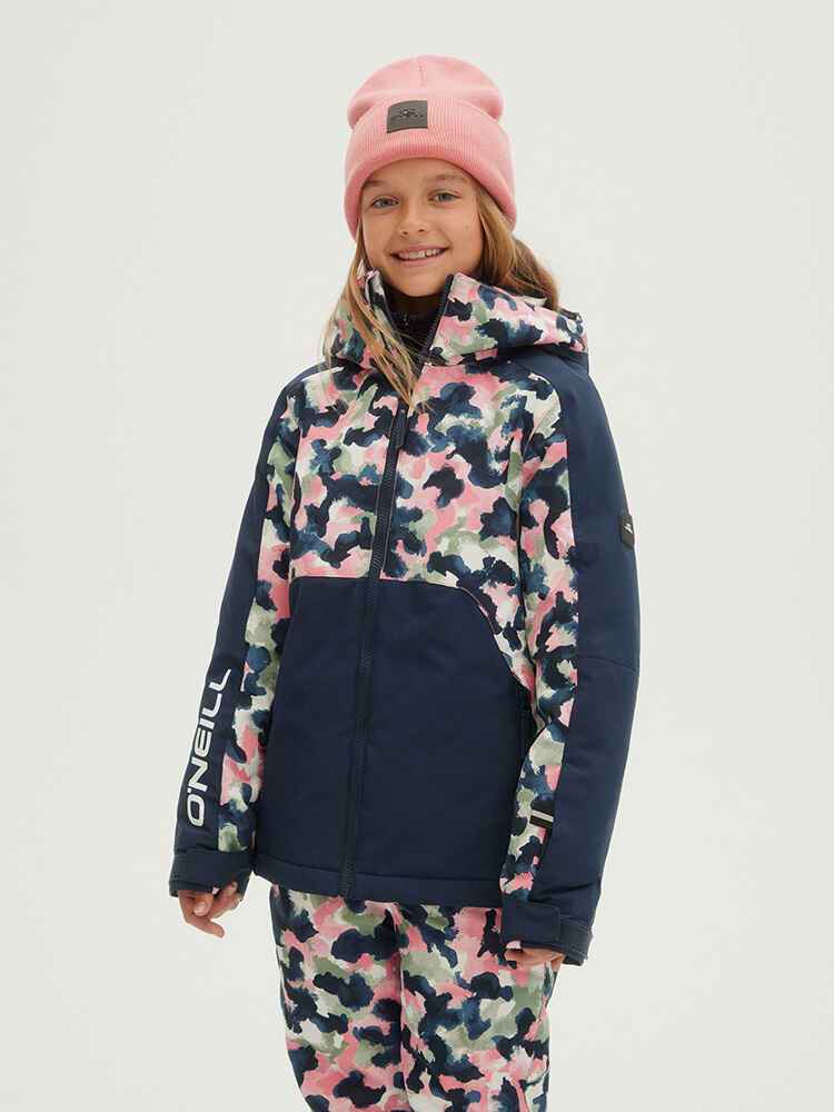 O'NEILL GIRLS ADELITE AOP SNOW JACKET - BLUE AOP / PINK - Youth -Snow ...