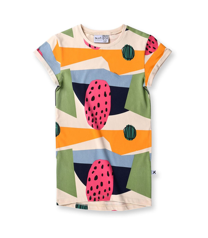 MINTI GIRLS FAVOURITE COLOURS ROLLED UP TEE DRESS - MULTI