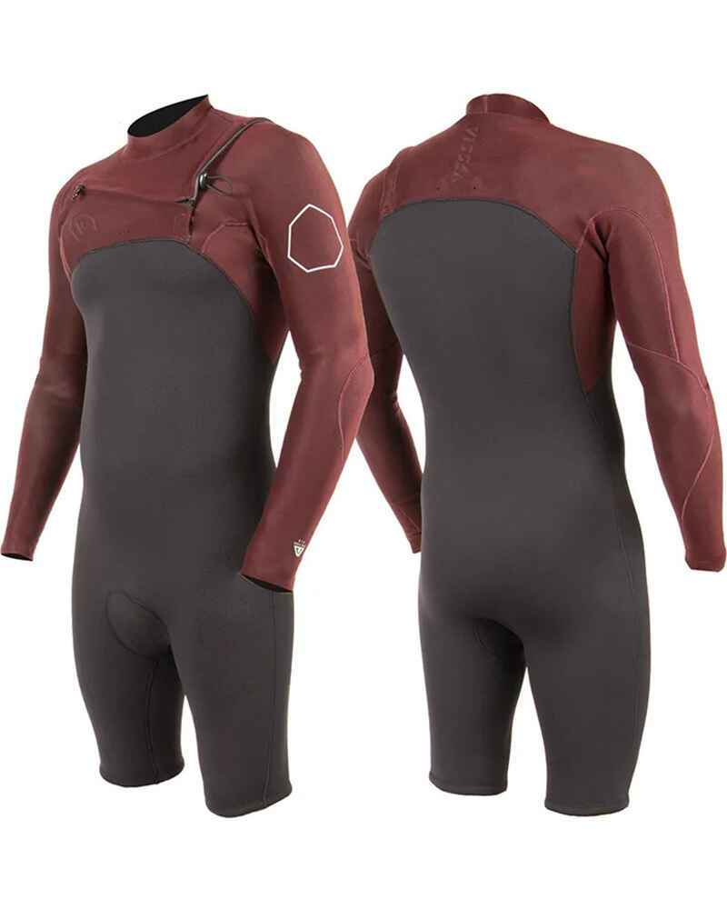 VISSLA MENS HIGH SEAS II 2MM GBS LONG SLEEVE SPRINGSUIT WINE Surf