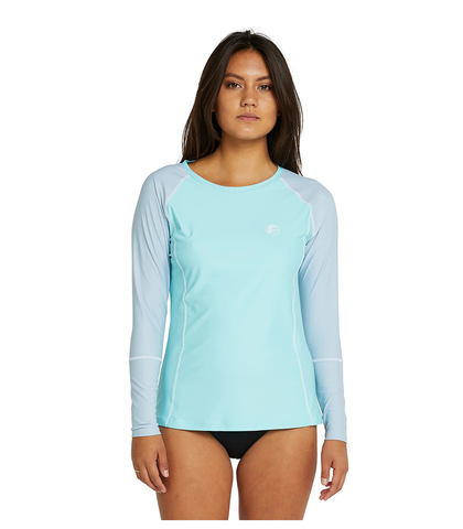 O'NEILL LADIES SALINA SOLIDS L/S RASHSHIRT - AQUA/FOG