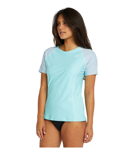 O'NEILL LADIES SALINA SOLIDS S/S RASHSHIRT - AQUA/FOG