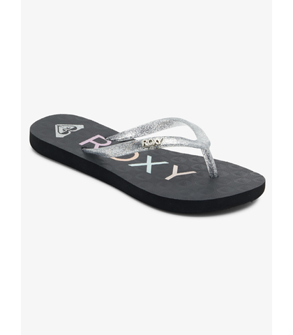 ROXY GIRLS VIVA SPARKLE JANDAL - BLACK / MET SILVER