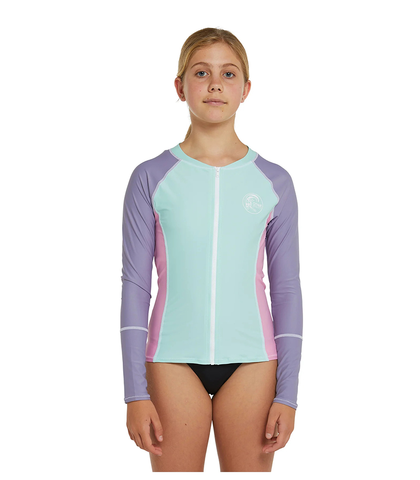 O'NEILL GIRLS BAHIA FRONTZIP L/S RASHSHIRT - SEAFOAM/ MIST