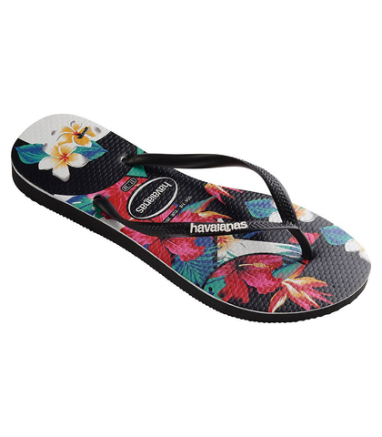 HAVAIANAS SLIM TROPICAL FLORAL JANDAL - BLACK