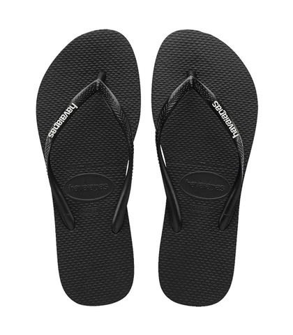 HAVAIANAS SLIM LOGO POP UP JANDAL - BLACK / WHITE