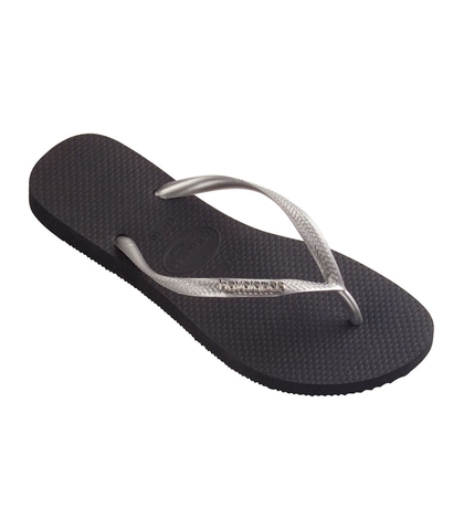 HAVAIANAS SLIM LOGO METALLIC JANDAL - BLACK/ SILVER/SILVER