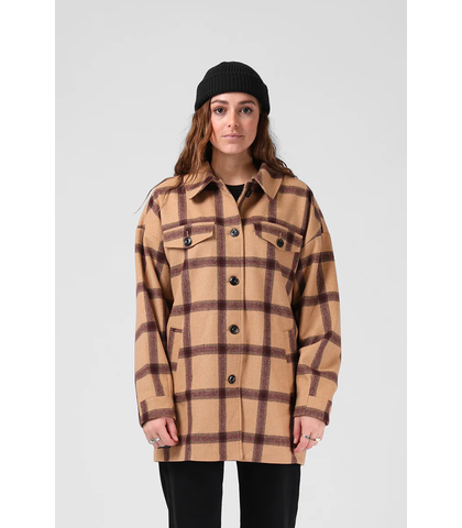 RPM LADIES BROOKLYN OVERSIZE SHACKET - TAN PLAID