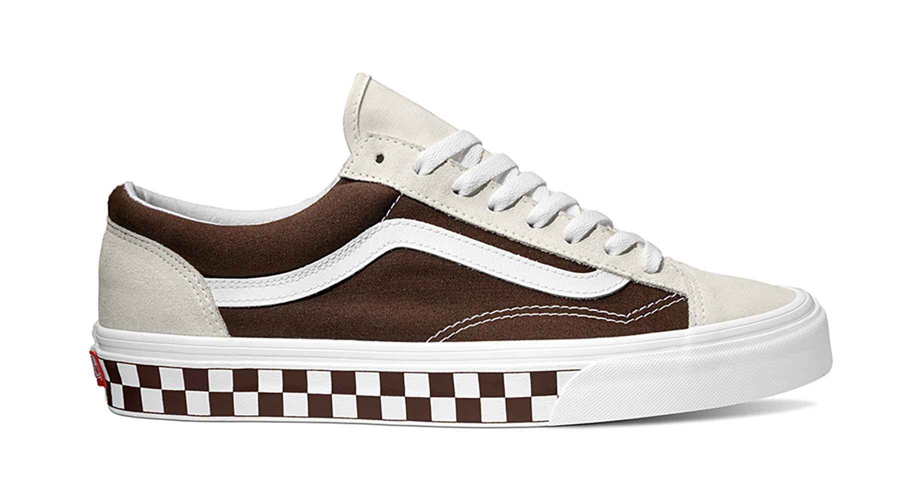 tan and white checkerboard vans