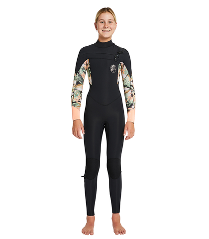 O'NEILL GIRLS 4/3  BAHIA CHEST ZIP STEAMER - BLK /WPP/ LTGF