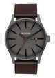 NIXON SENTRY LEATHER WATCH - GUNMETAL / BLK / DARK BROWN