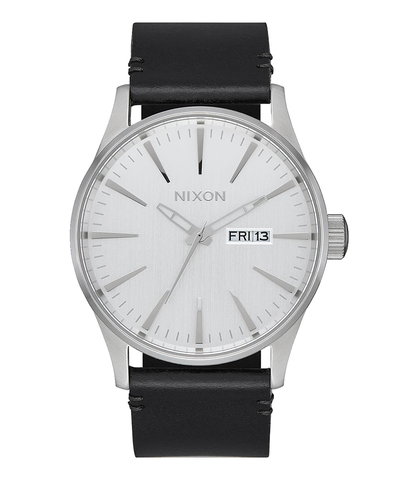 NIXON SENTRY LEATHER WATCH - ALL SILVER / BLACK