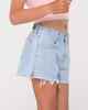 RUSTY GIRLS PENNY KICK FLARE DENIM SHORTS - SKY BLUE HEATHER