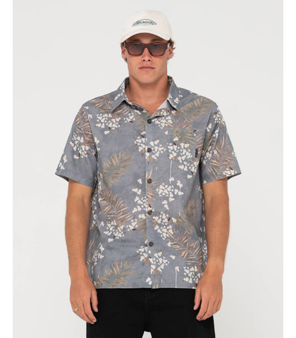 RUSTY MENS PEKING S/S DRESS SHIRT - BLUE SPRUCE