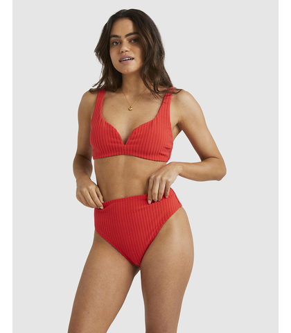 BILLABONG LADIES TERRY RIB DION DD BRA BIKINI TOP - FIRE RED