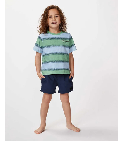 RIPCURL GROMS SHRED TOWN STRIPE TEE - DUSTY GREEN