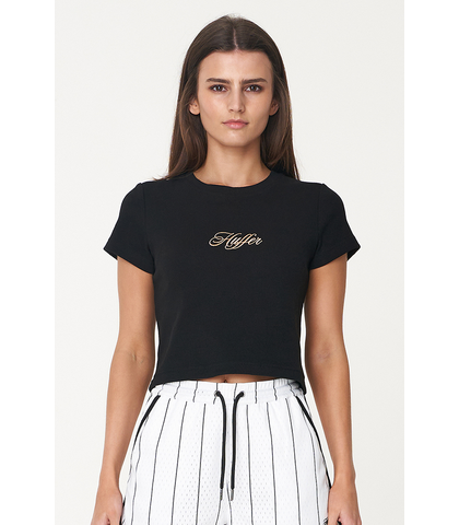 HUFFER LADIES 3 BALLER RIB BABY TEE - BLACK