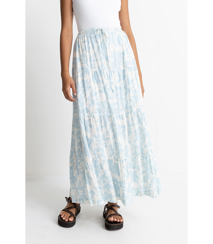 RHYTHM LADIES GRACE FLORAL TIERED MAXI SKIRT - WHITE