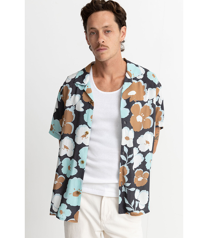 RHYTHM MENS FLORAL S/S DRESS SHIRT - VINTAGE BLACK
