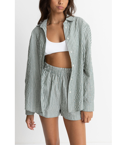 RHYTHM LADIES STEVIE STRIPE BEACH SHIRT - GREEN
