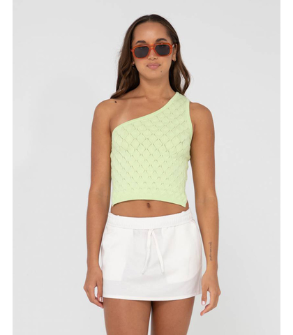RUSTY LADIES LEO ONE SHOULDER KNIT TOP - LIME