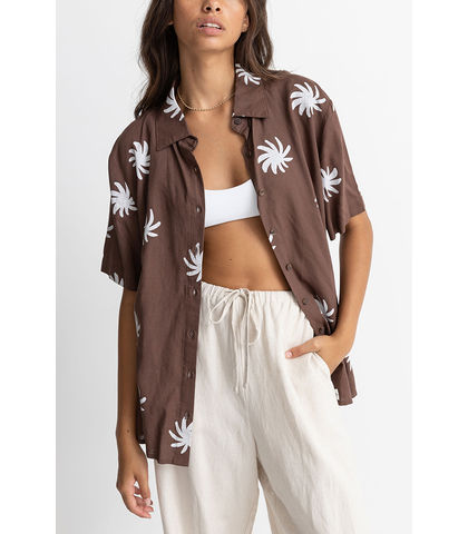 RHYTHM LADIES BLAIR S/S SHIRT - CHOCOLATE