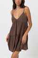 RHYTHM LADIES CLASSIC TIERED MINI DRESS - CHOCOLATE