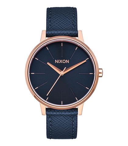 NIXON KENSINGTON LEATHER WATCH - NAVY / ROSE GOLD