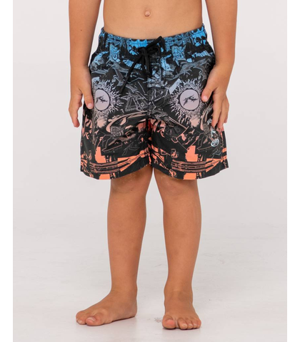 RUSTY GROMS PASTE UP ELASTIC BOARDSHORT - BLACK