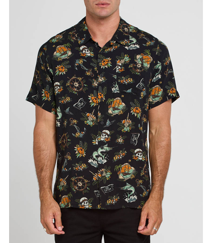 MAD HUEYS MENS SHIPWRECKED CAPTAIN WOVEN SHIRT - BLACK