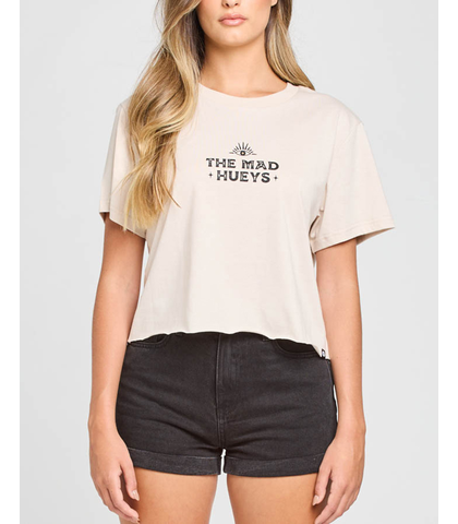 MAD HUEYS WOMENS FORTUNE TELLER CROP TEE - STONE